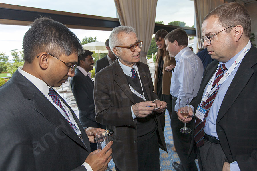 Delegates exchanging business cards