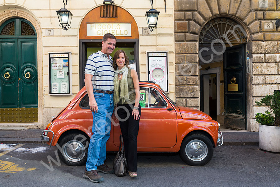 Image in front of a Fiat 500 car