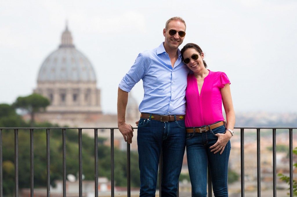 Travelers standing in front of the Saint Peter's dome