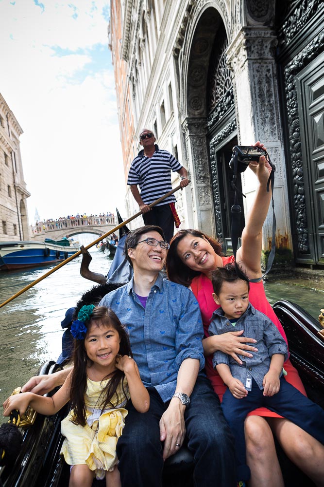 Family selfie picture taken on a Gondola ride through the canals