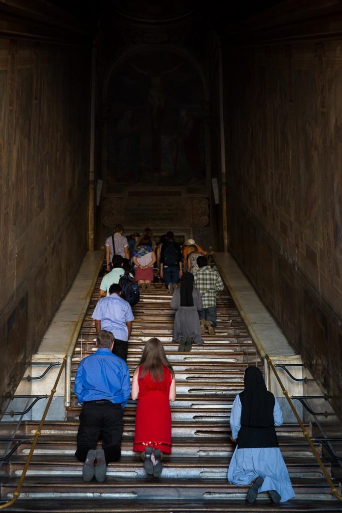 Holy stair. People climbing on the their knees. Scala Santa.