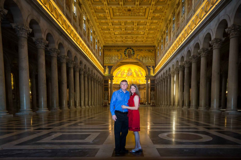 Visitors photographed at S Paolo Fuori le Mura during Rome Church Tour.