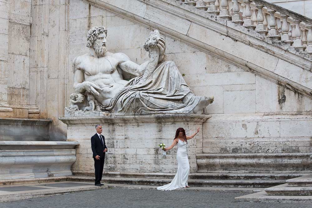 A stylish picture taken near a statue in Piazza del Campidoglio.