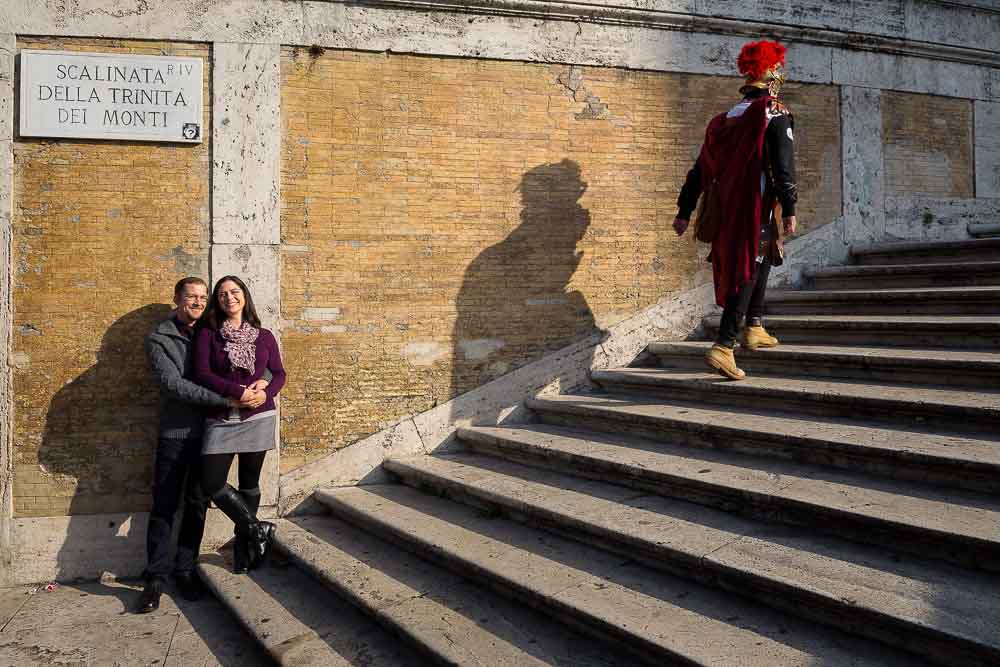 Photo tour in Rome: portrait image with roman centurion walking up the stairs.
