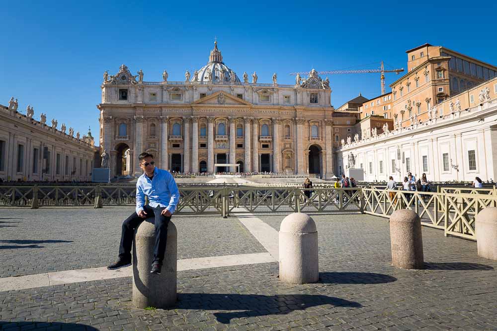 Sitting down in front of Saint Peter's cathedral