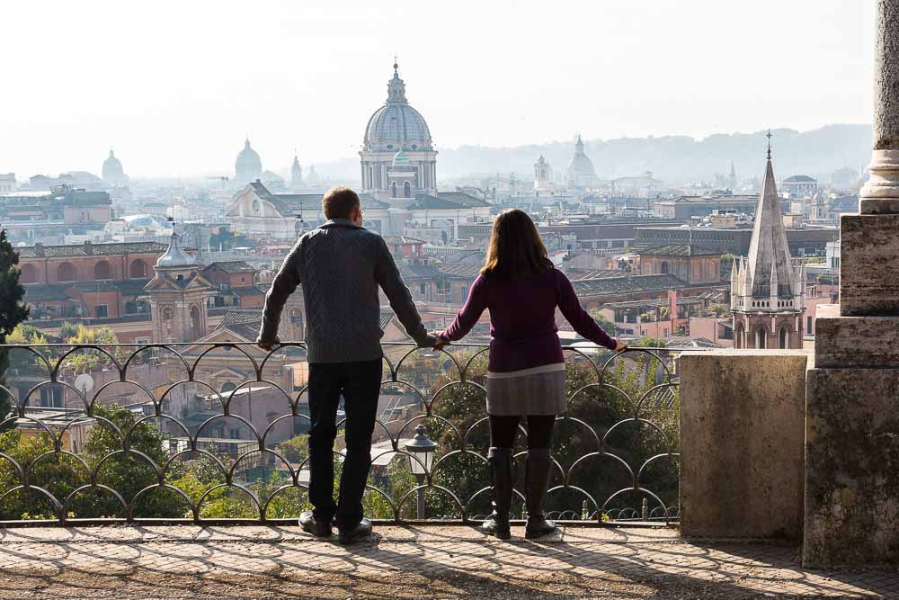 Overlooking the stunning view of the skyline and rooftops.