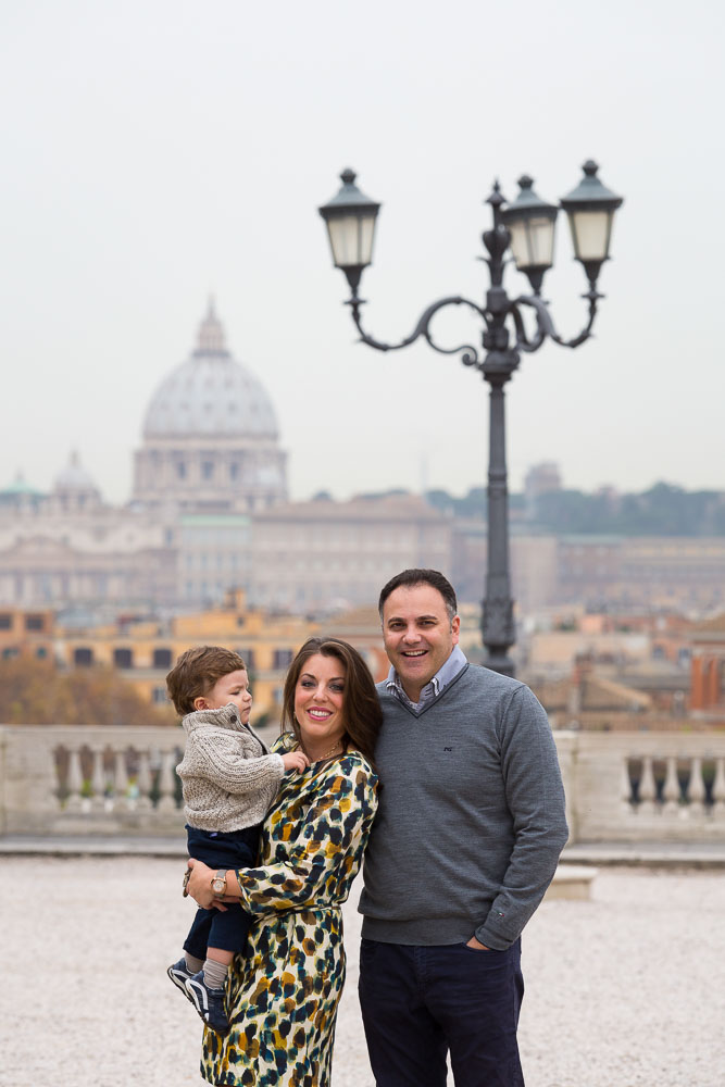 Close up image in the heart of Rome with Saint Peter's dome in the distance.