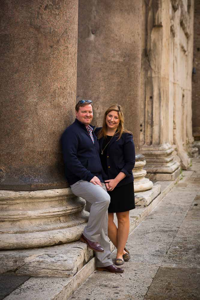 Leaning on the majestic columns found outside the Roman Pantheon