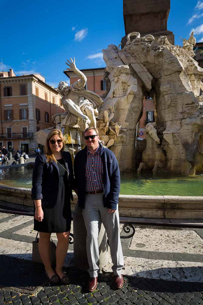 Posing in piazza Navona during a vacation photo shoot