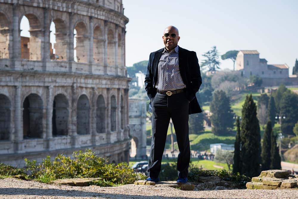 Portrait picture at the Roman Colosseum. Posed shot. 