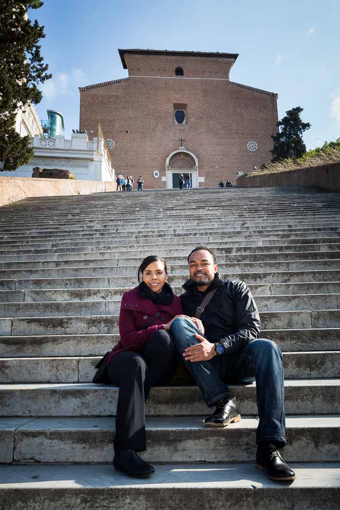 Sitting down on the steps before Church Basilica di Santa Maria in Ara coeli