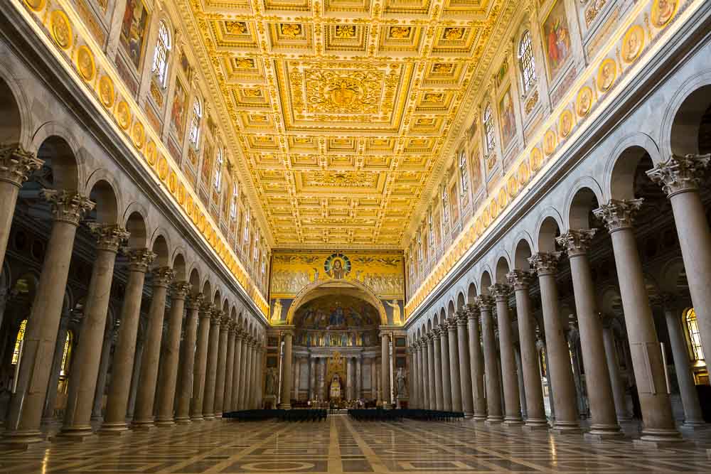 Indoor image of the Saint Paul outside the walls. San Paolo fuori le Mura. Rome, Italy.