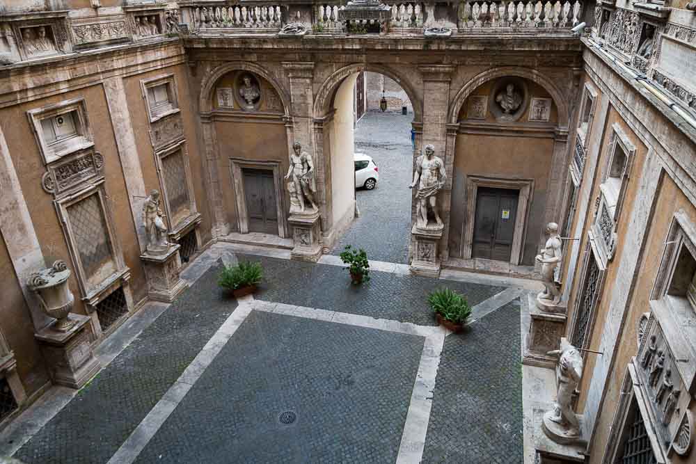 Ancient roman courtyard contained in the conference building in Rome