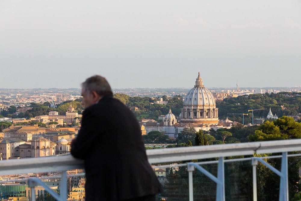 Looking at the Roman skyline from the top of the Rome Cavalieri Hotel terrace view