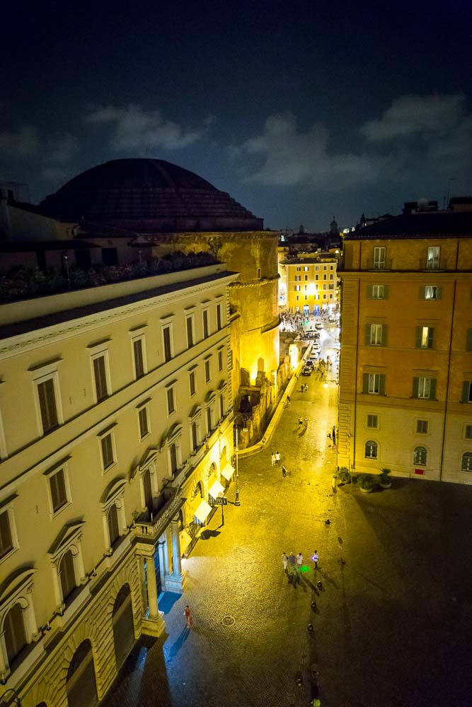 View of the Roman Pantheon at night from above