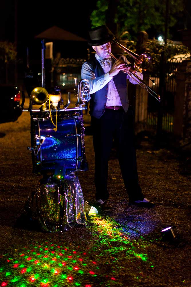 Music one man band accompaniment the guests to the exit