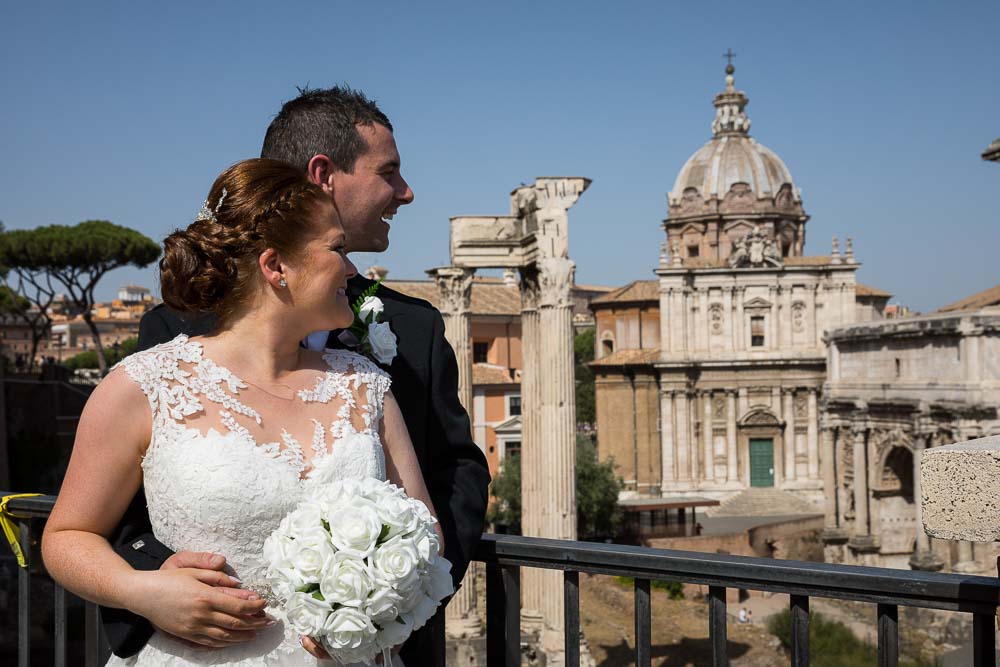 Wedding couple overlooking the roman forum