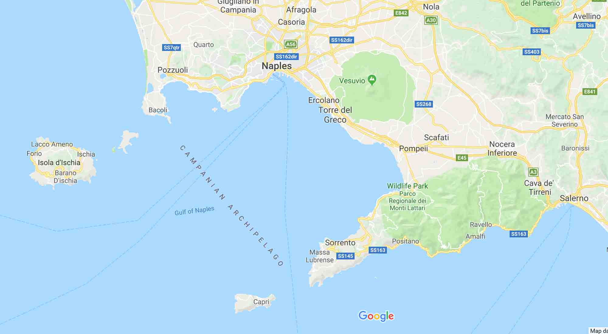 Map of the Amalfi coast main places of interest